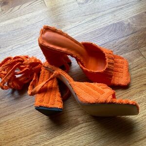 Lace up Square Toe High Heeled Sandals